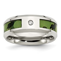 Chisel Stainless Steel Polished Camouflage.03 Carat Diamond 8mm Band view 1