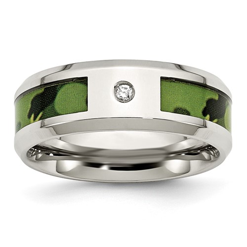 Chisel Stainless Steel Polished Camouflage.03 Carat Diamond 8mm Band