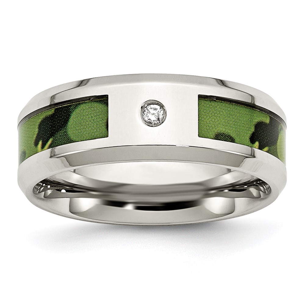 Stainless Steel Polished Camouflage .03ct Diamond 8mm Band