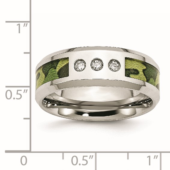 Chisel Stainless Steel Polished Camouflage 1/10 Carat Diamond 8mm Band