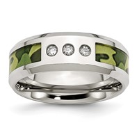 Chisel Stainless Steel Polished Camouflage 0.10 Carat Diamond 8mm Band view 1