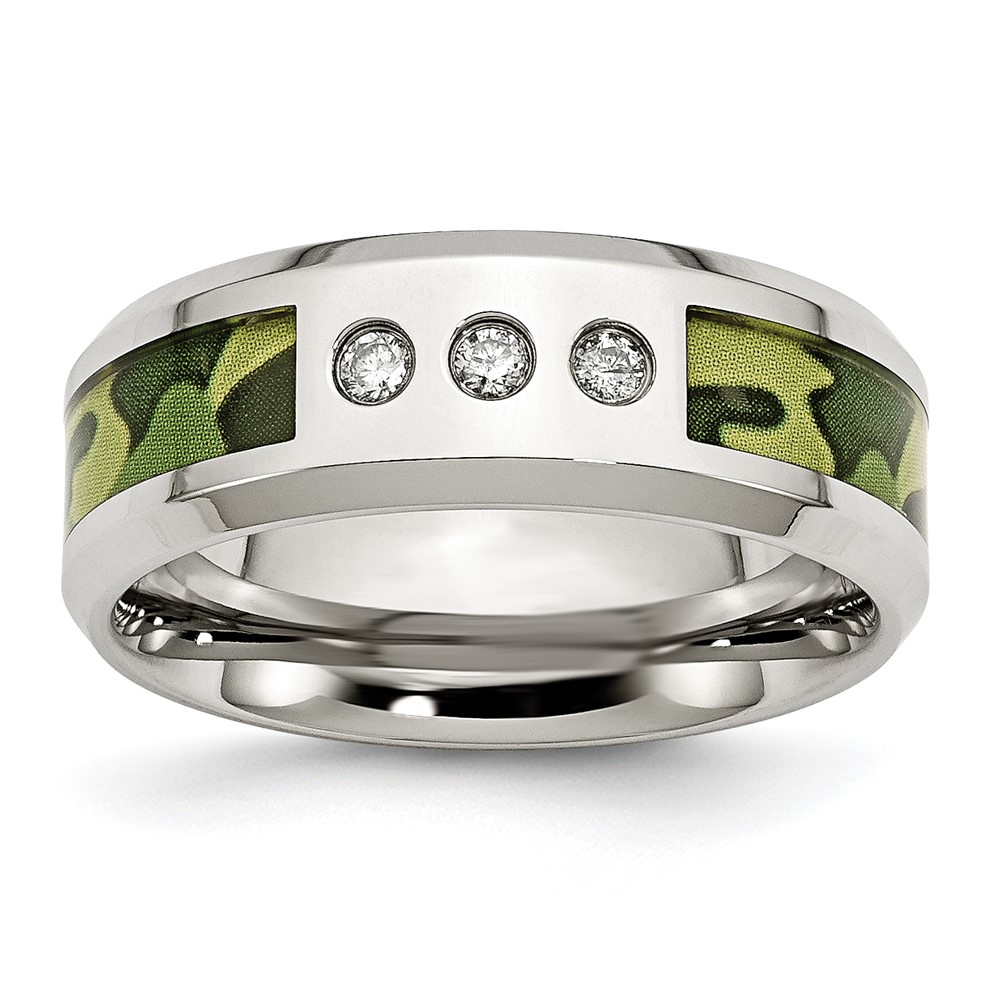 Stainless Steel Polished Camouflage 1/10ct Diamond 8mm Band