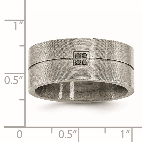 Chisel Stainless Steel Antiqued and Brushed .03 Carat Black Diamond 10mm Flat Band