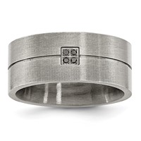 Chisel Stainless Steel Antiqued and Brushed.03 Carat Black Diamond 10mm Flat Band view 1