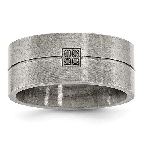 Chisel Stainless Steel Antiqued and Brushed.03 Carat Black Diamond 10mm Flat Band