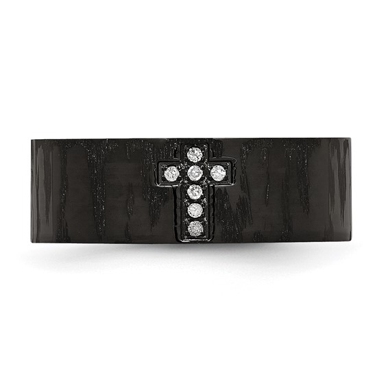 Chisel Stainless Steel Polished and Matte Black IP-plated 1/20 Carat Diamond Cross Band