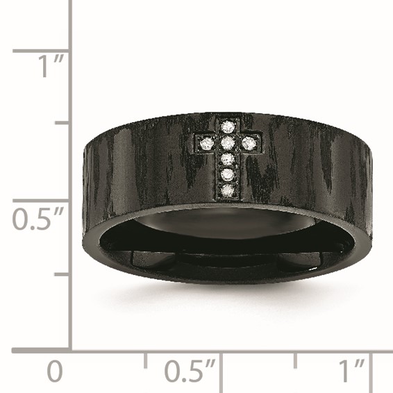 Chisel Stainless Steel Polished and Matte Black IP-plated 1/20 Carat Diamond Cross Band