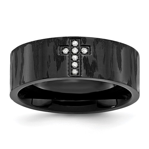 Chisel Stainless Steel Polished and Matte Black IP-plated 0.05 Carat Diamond Cross Band