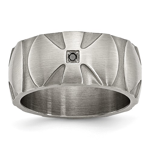 Stainless Steel Brushed.06ct Black Diamond Cross 10mm Band