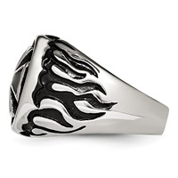 Chisel Stainless Steel Antiqued Polished and Textured Black IP-plated Cross Ring view 3