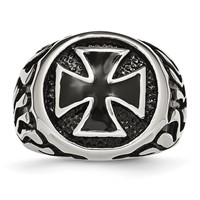 Chisel Stainless Steel Antiqued Polished and Textured Black IP-plated Cross Ring view 4