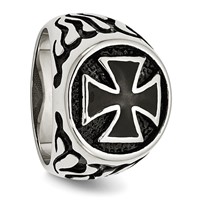 Chisel Stainless Steel Antiqued Polished and Textured Black IP-plated Cross Ring view 5