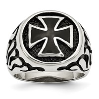 Chisel Stainless Steel Antiqued Polished and Textured Black IP-plated Cross Ring view 1