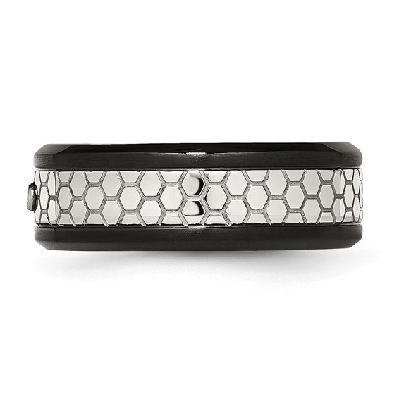 Stainless Steel Polished w/Brushed Black IP-plated 2pt. Diamond 8mm Band