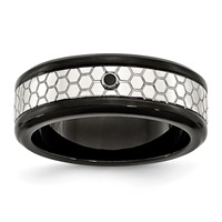 Stainless Steel Polished and Brushed Black IP-plated 2pt Diamond 8mm Band view 1