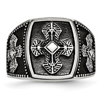 Chisel Stainless Steel Antiqued Polished and Textured Cross Ring view 4