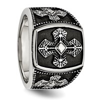 Chisel Stainless Steel Antiqued Polished and Textured Cross Ring view 5
