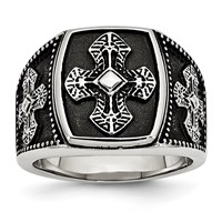 Chisel Stainless Steel Antiqued Polished and Textured Cross Ring view 1