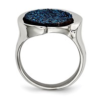 Stainless Steel Polished with Blue Druzy Stone Ring view 2