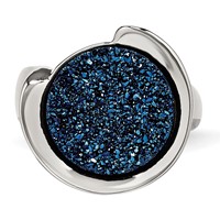 Stainless Steel Polished with Blue Druzy Stone Ring view 4