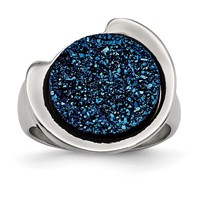 Stainless Steel Polished with Blue Druzy Stone Ring view 1