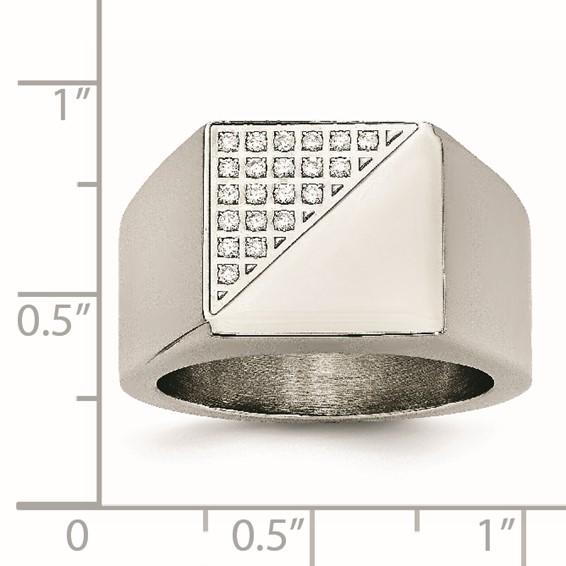 Stainless Steel Polished with Crystal Signet Ring