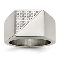 Stainless Steel Polished Ring with Crystal Signet view 1