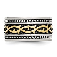 Stainless Steel Antiqued and Polished Yellow IP-plated 13.25mm Band view 3
