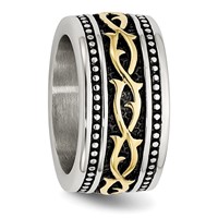 Stainless Steel Antiqued and Polished Yellow IP-plated 13.25mm Band view 4