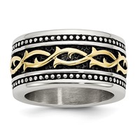 Stainless Steel Antiqued and Polished Yellow IP-plated 13.25mm Band view 1