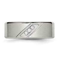 Chisel Stainless Steel Brushed and Polished Band with CZ 8mm Beveled Edge view 4