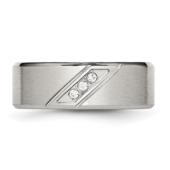 Chisel Stainless Steel Brushed and Polished with CZ 8mm Beveled Edge Band