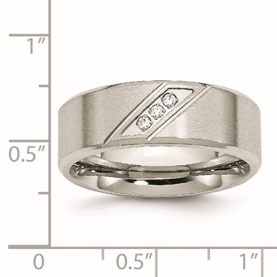 Chisel Stainless Steel Brushed and Polished with CZ 8mm Beveled Edge Band