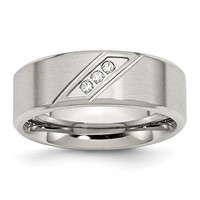 Chisel Stainless Steel Brushed and Polished Band with CZ 8mm Beveled Edge view 1