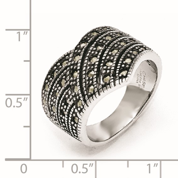 Stainless Steel Polished and Antiqued Marcasite Ring