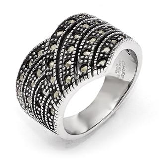 Stainless Steel Polished and Antiqued Marcasite Ring