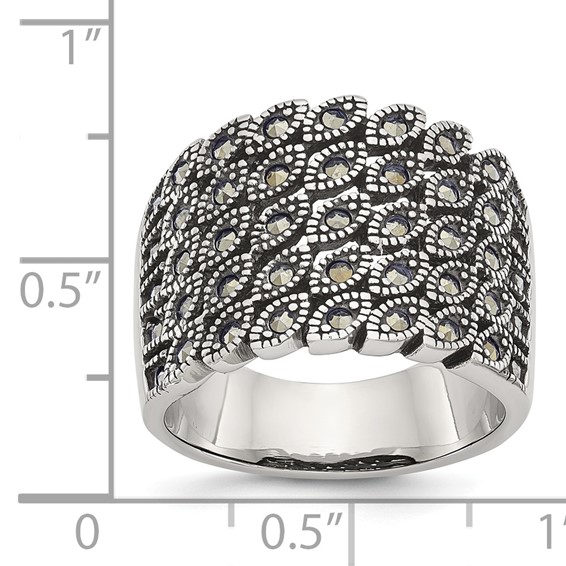 Chisel Stainless Steel Antiqued and Polished Marcasite Ring
