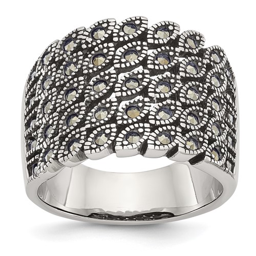 Chisel Stainless Steel Antiqued and Polished Marcasite Ring