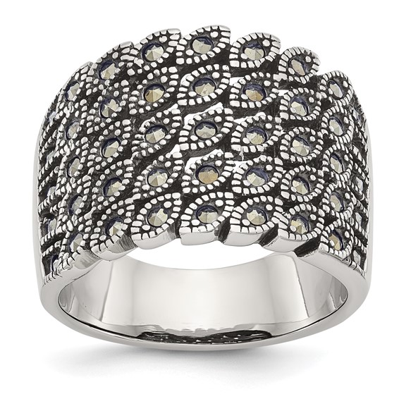 Chisel Stainless Steel Antiqued and Polished Marcasite Ring