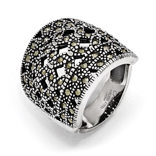 Stainless Steel Polished and Antiqued Marcasite Ring