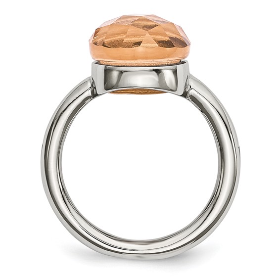 Stainless Steel Polished Peach Glass Ring