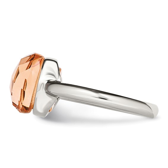 Stainless Steel Polished Peach Glass Ring