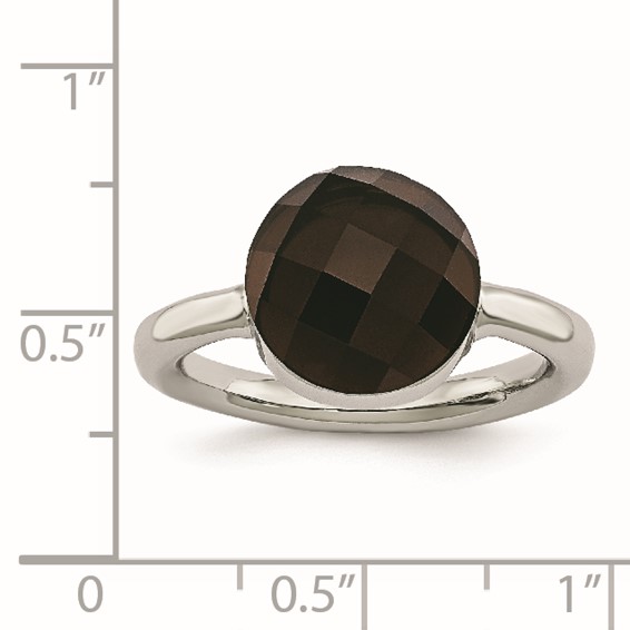 Stainless Steel Polished Dark Brown Glass Ring