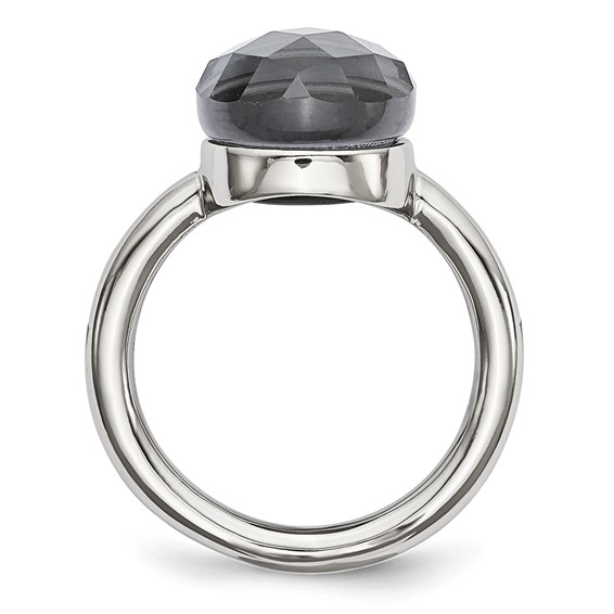 Stainless Steel Polished Grey Glass Ring