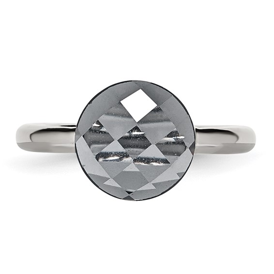 Stainless Steel Polished Grey Glass Ring
