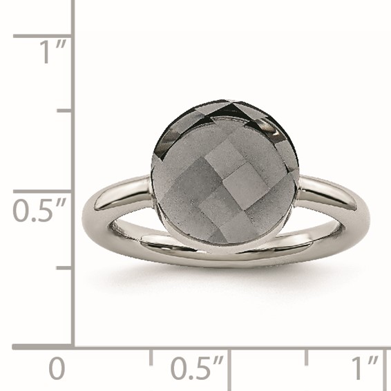 Stainless Steel Polished Grey Glass Ring
