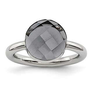 Stainless Steel Polished Grey Glass Ring