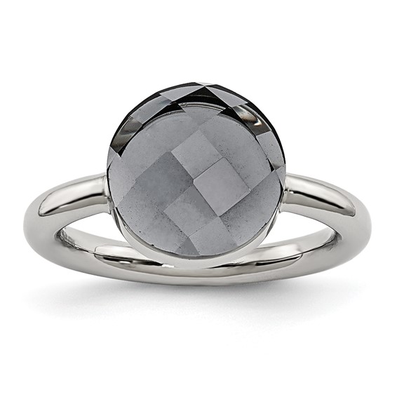 Stainless Steel Polished Grey Glass Ring