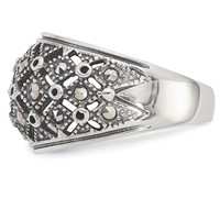 Stainless Steel Antiqued and Polished Marcasite Ring view 4