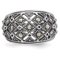 Stainless Steel Antiqued and Polished Marcasite Ring view 5